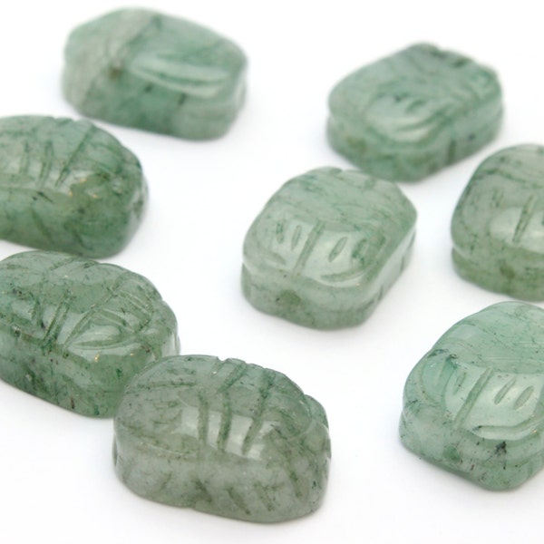 Vintage Natural Carved Green Jade Scarab Beads approx. 12x18mm 2pcs