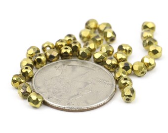 Gold Faceted Fire Polished 4mm Crystal Beads 24pcs