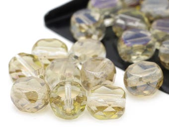 Faceted Czech Crystal Beads Flat Round Champagne Color Beads 8mm 12pcs