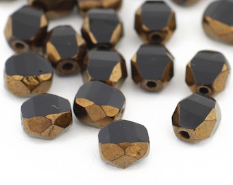 Black and Bronze Flat Round Faceted Beads 5x6mm 8pcs