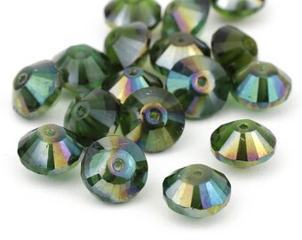 Emerald Green AB Rivoli Crystals 8x10mm 4pcs