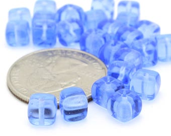 Vintage Blue Cube Beads 6mm 12pcs