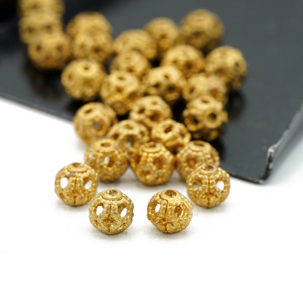 Yellow Gold Filigree Ball Spacers 4mm 6pcs