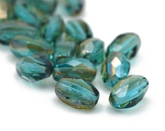 Faceted Oval Crystals in Teal 5x9mm 10pcs