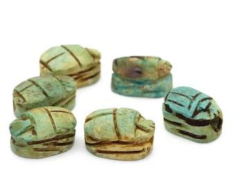 Vintage Natural Carved Turquoise Scarab Beads approx. 14x20 mm 2pcs