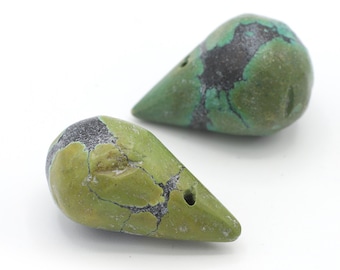 Vintage grande piedra de lágrima turquesa genuina, colgante turquesa, piedra preciosa 24x12mm 2pc