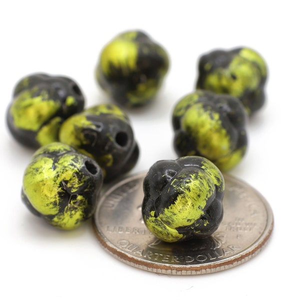 Vintage Acorn Shaped Wood Beads, Black and Gold Round Beads 12mm 6