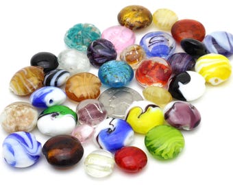 Mixed Lot of Venetian Murano Glass Lamp work Beads Flat round Approx. 30pcs
