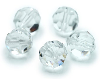 Vintage Faceted Crystal Ball Beads: Clear 12mm (6pcs)