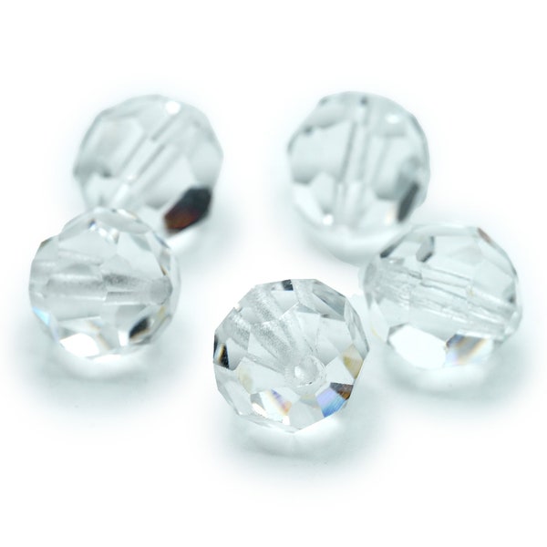 Vintage Faceted Crystal Ball Beads Crystal Clear Beads 12mm 6pcs