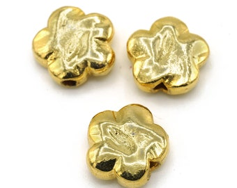 vintage 24k Or Jaune Étain Fleur Charmes Perles de Fleurs 6x15mm 3pcs