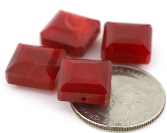 Vintage Red Square Beads with Step Cut Facets 13mm 4pcs