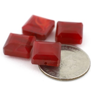 Vintage Red Square Beads with Step Cut Facets 13mm 4pcs