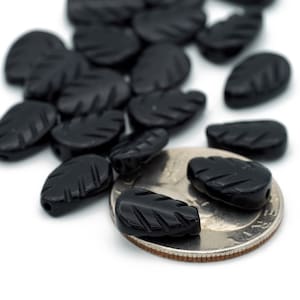 Carved Black Onyx Leaves Genuine Black Gemstones Leaf Beads 8x12mm 6pcs