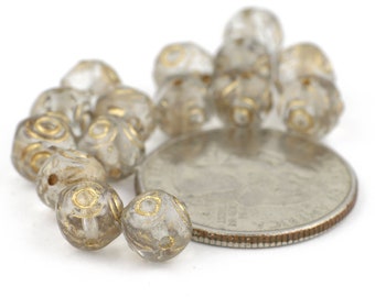 Vintage Gold Etched Carved Round Beads 7mm 12pcs