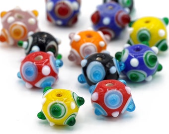 Vintage Multi Color Raised Dotted Lampwork Beads Mixed Lot of Lampwork Beads Small Size 12-16mm 4pcs