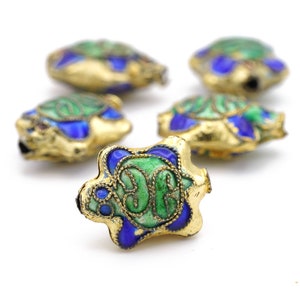 Vintage Genuine Cloisonné  Beads Turtle Shaped Beads Green Colors 14x18mm 5pcs