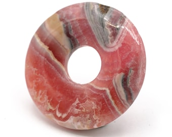 Pendentif donut en rhodochrosite : véritable disque de pierres précieuses (34 mm)