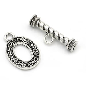 Large Silver Toggle Clasp: Oval Antique-Finish Jewelry Finding