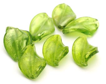 Large Green Peridot Venetian Glass Foil Twisted Oval Beads 20x30mm 4pcs