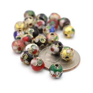 Vintage Cloisonne in Shades of Blue, Peach, Red and Green, Gold and More 8mm 5pcs