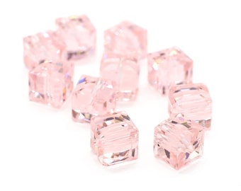 Vintage Baby Pink Beveled Edge Cube Beads 10mm 4pcs