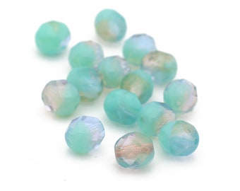 Turquoise and Clear Faceted Czech Crystal Beads 8mm 12pcs