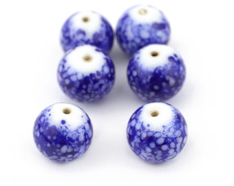 Lot De 10 Perles En Porcelaine Chinoise - Diamètre 9 Mm, Idéal Pour Création De Bijoux