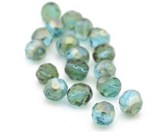 Blue Green Crystal AB Faceted Round Beads 8mm 12pcs