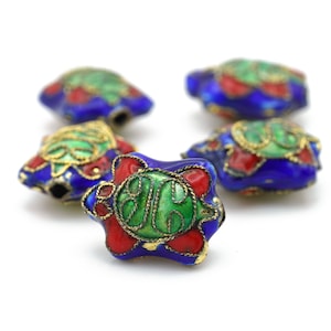 Vintage Genuine Cloisonné  Beads Turtle Shaped Beads Blue Colors 14x18mm 5pcs
