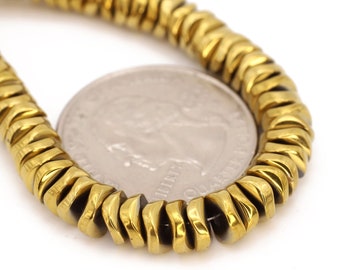Gold Hematite Round Disc Shaped Spacer Beads Wavy Design 2x6mm 10pcs