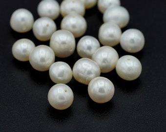 Perlas de agua dulce blancas redondas de patata de aprox. 7-8 mm (6 unidades)