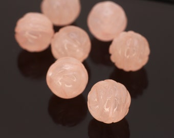 Genuine Natural Carved Rose Quartz Round Stones Round Carved Beads, 8mm 10pcs