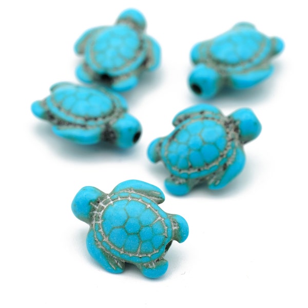 Vintage Carved Turquoise Turtle Beads 15x18mm 4pcs