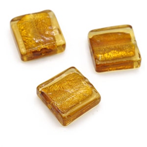 Vintage Gold Venetian Glass with foil Foil 20x20mm Square Beads 2pcs