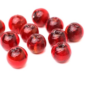 Red Round Venetian Glass Beads Ball Beads 8mm 4pcs