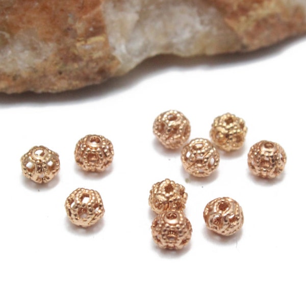 Rose Gold Filigree Ball Spacers 4mm 6pcs