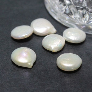 White Freshwater Coin Pearls with High Luster Center Drilled Approx. 12mm 6pcs
