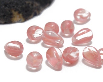 Pink Teardrop Briolettes Two Toned Pink and Clear Polished Top Side Drilled 6x10mm 24pcs