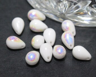 White AB Iridescent Teardrop Briolette Crystals 6x9mm 12pcs