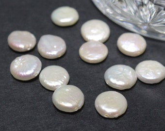 White Freshwater Pearls Coin Pearls.  High Luster Center Drilled 10-12mm 10pcs