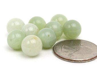 Genuine Round Smooth Jade Beads 14mm 4pcs