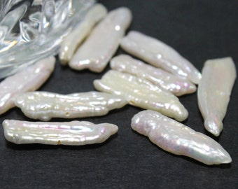 White Iridescent Stick Pearls White Freshwater Pearls Wholesale Approx. 25x8 mm 5pcs