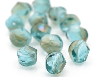 Faceted Blue Green Teal Czech Beads 10mm 6pcs