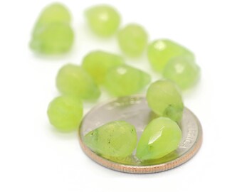 Faceted Genuine Green Agate Briolettes Teardrop Shaped Approx. 7x10mm 6pcs