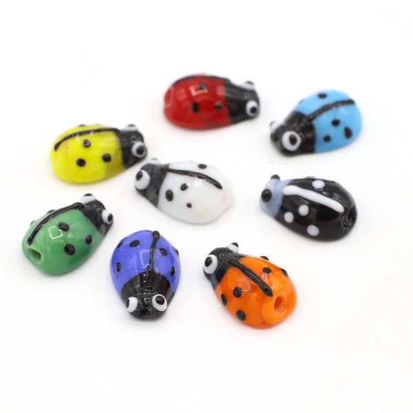 Set of 8 Ladybugs Lampwork Glass Beads 10x16mm 8pcs Mixed Lot