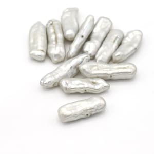 Genuine Pale Silver Freshwater Biwa Stick Pearls 18-25mm 4pcs