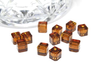 Vintage Dark Topaz Cube Beads Approx. 6mm 12pcs