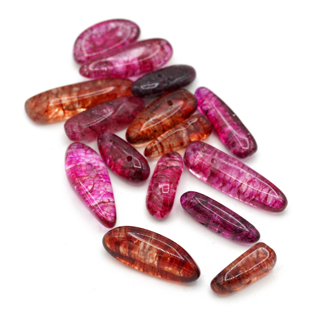 Pink Rutilated Quartz Genuine Rutilated Dark Pink Raspberry Quartz Beads Dagger Oval Shaped ...