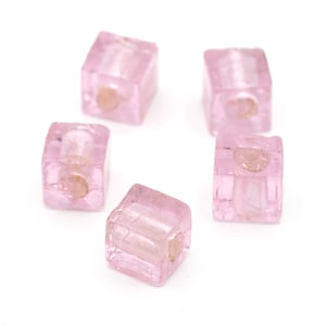 Large Pink Venetian Glass Foil Square Cube Beads 12mm 4pcs